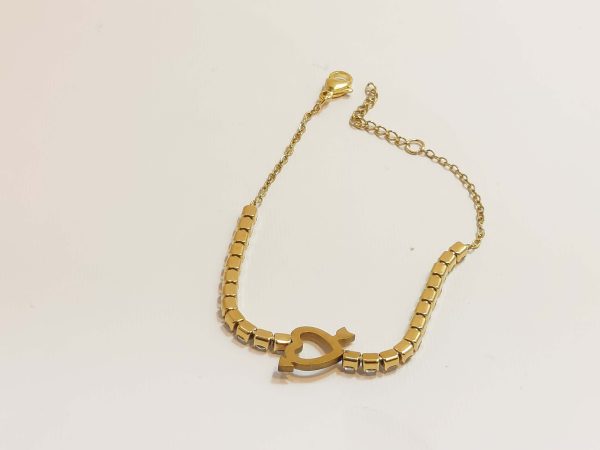 دستبند بدل طلایی قلب مکعب